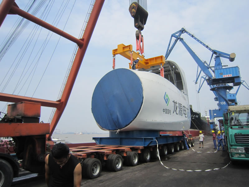 The 150-ton heavy-duty wind turbine was shipped smoothly