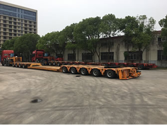 Semi trailer combined hydraulic axis flat car + longitudinal splicing concave beam